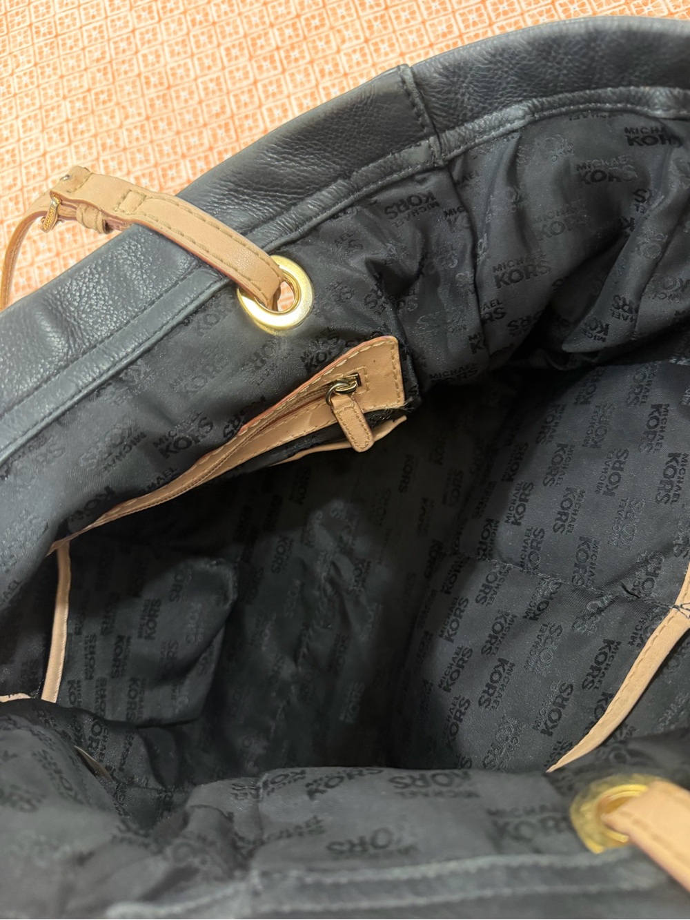 Michael Kors Black Leather Shoulder Tote with Tan Straps - Picture 6 of 6